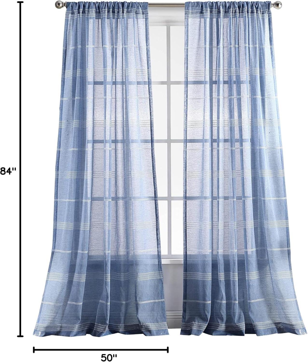 imageMartha Stewart Delicate Stripe Sheer Rod Pocket Window Curtain Panel Pair for Living Room 95 IndigoIndigo