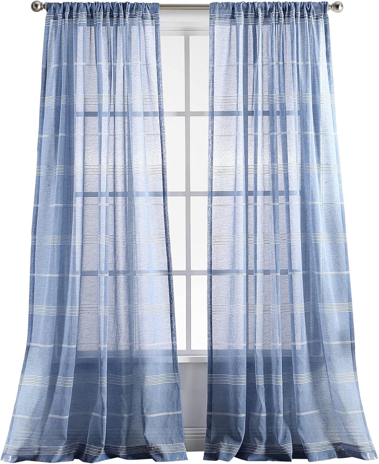 imageMartha Stewart Delicate Stripe Sheer Rod Pocket Window Curtain Panel Pair for Living Room 95 IndigoIndigo