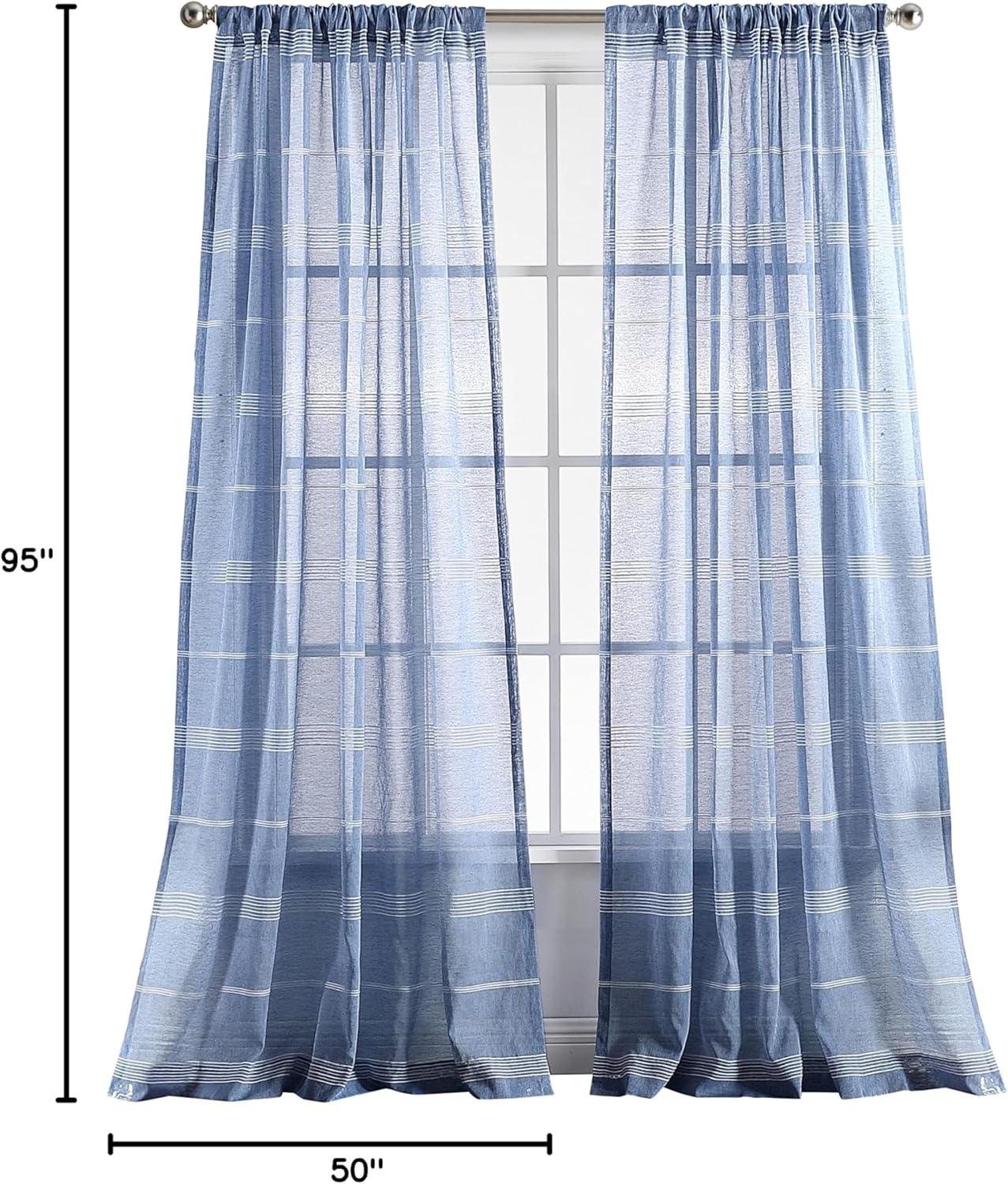 imageMartha Stewart Delicate Stripe Sheer Rod Pocket Window Curtain Panel Pair for Living Room 95 IndigoIndigo