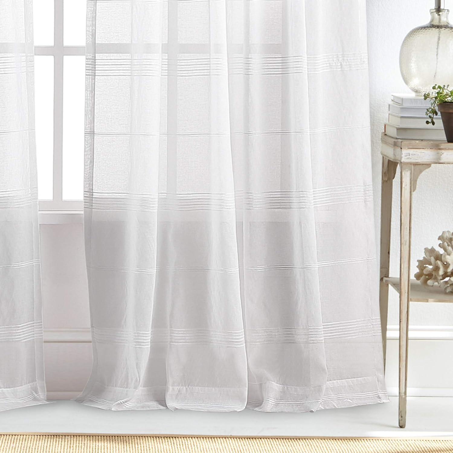 imageMartha Stewart Delicate Stripe Sheer Rod Pocket Window Curtain Panel Pair for Living Room 95 IndigoWhite