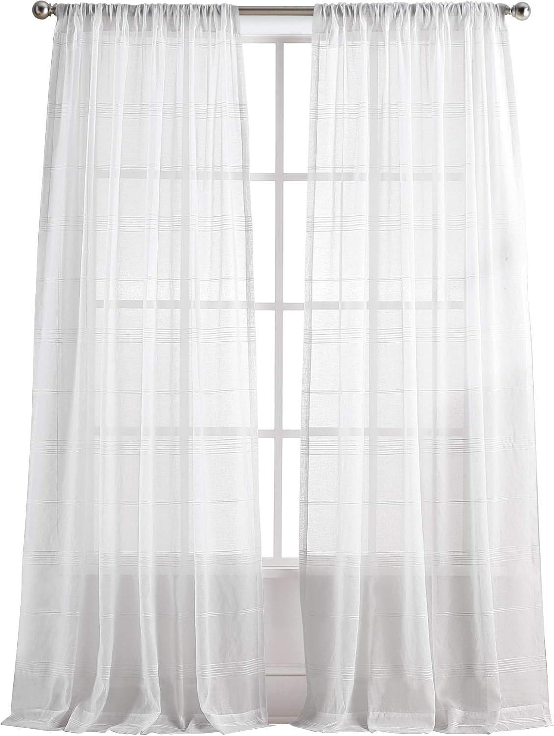 imageMartha Stewart Delicate Stripe Sheer Rod Pocket Window Curtain Panel Pair for Living Room 95 IndigoWhite
