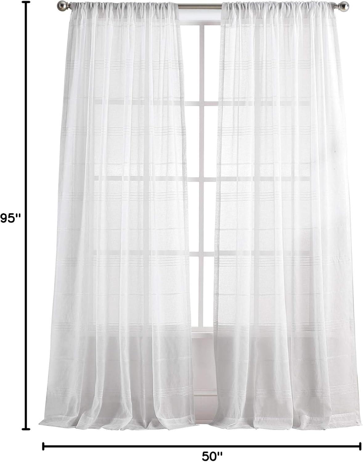 imageMartha Stewart Delicate Stripe Sheer Rod Pocket Window Curtain Panel Pair for Living Room 95 IndigoWhite