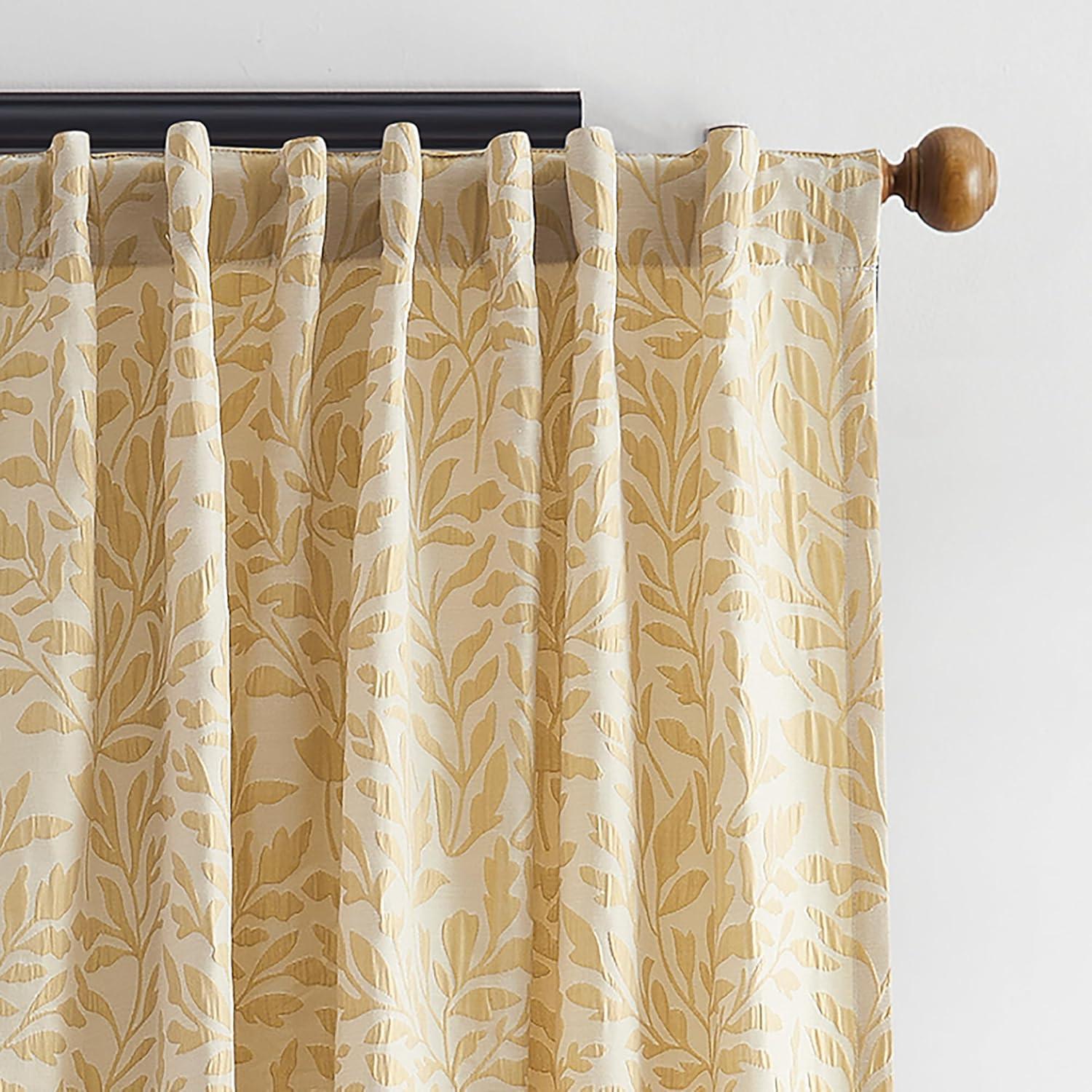 imageMartha Stewart Elegant Curtains Light Filtering Vineyard Leaf Print Rod PocketBack Tab Window Curtain Panel Pair 95 GoldGold