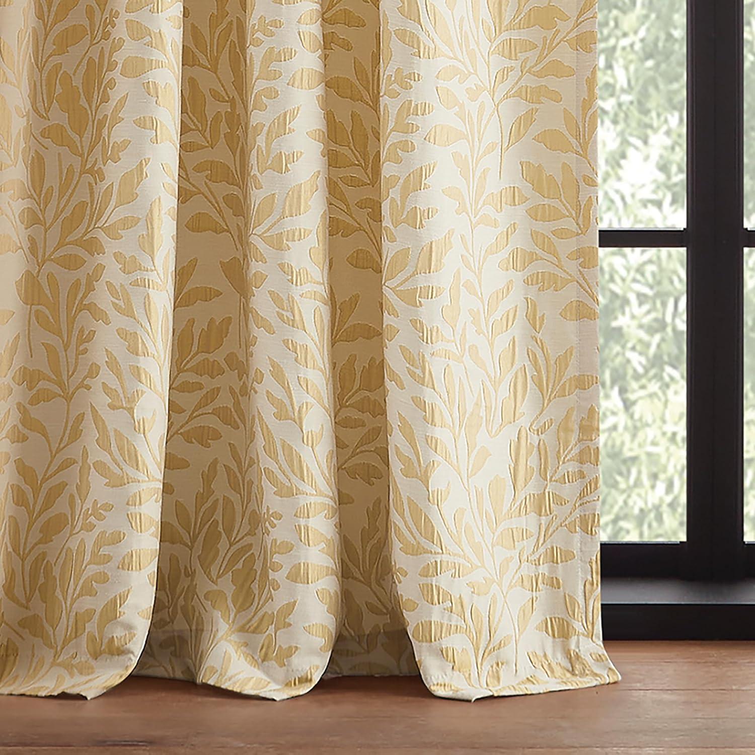 imageMartha Stewart Elegant Curtains Light Filtering Vineyard Leaf Print Rod PocketBack Tab Window Curtain Panel Pair 95 GoldGold