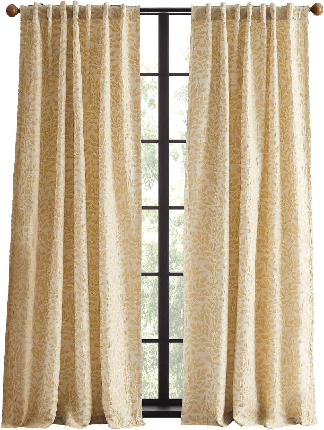 imageMartha Stewart Elegant Curtains Light Filtering Vineyard Leaf Print Rod PocketBack Tab Window Curtain Panel Pair 95 GoldGold