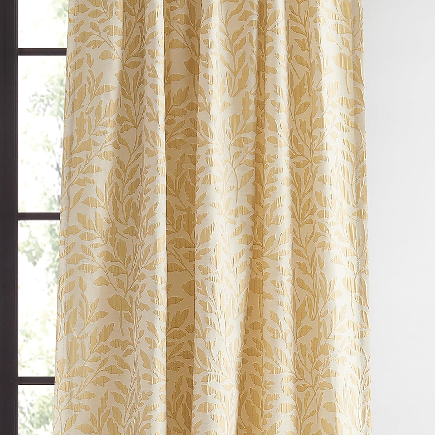imageMartha Stewart Elegant Curtains Light Filtering Vineyard Leaf Print Rod PocketBack Tab Window Curtain Panel Pair 95 GoldGold