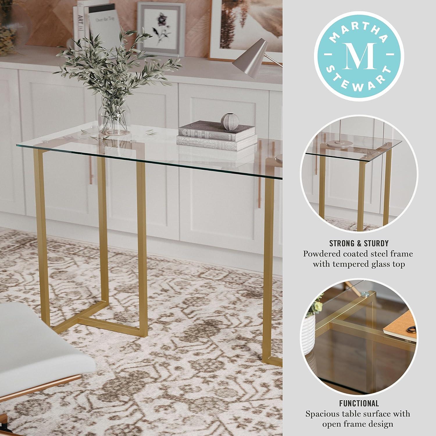 imageMartha Stewart Eli Home Office Desk with Glass Top and Steel Frame Oil Rubbed BronzeClear TopPolished Brass Frame