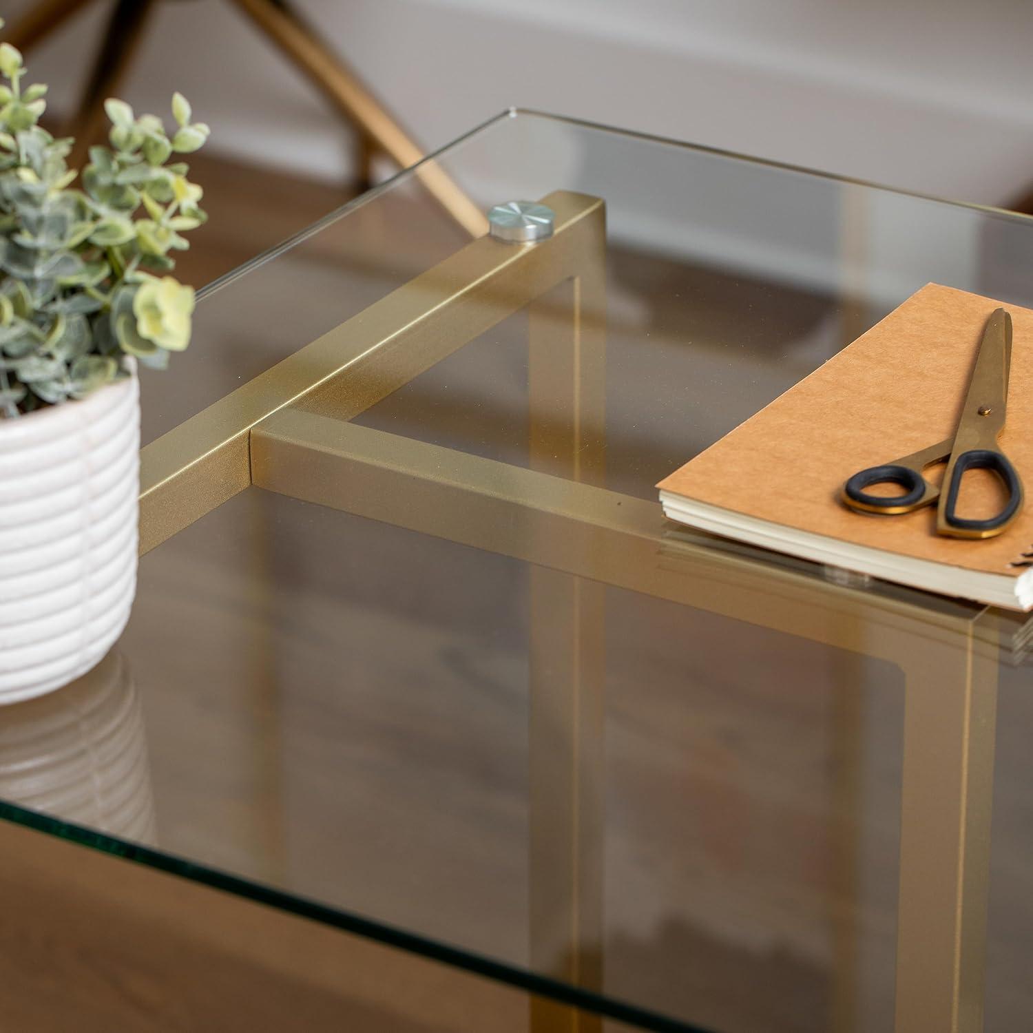 imageMartha Stewart Eli Home Office Desk with Glass Top and Steel Frame Oil Rubbed BronzeClear TopPolished Brass Frame