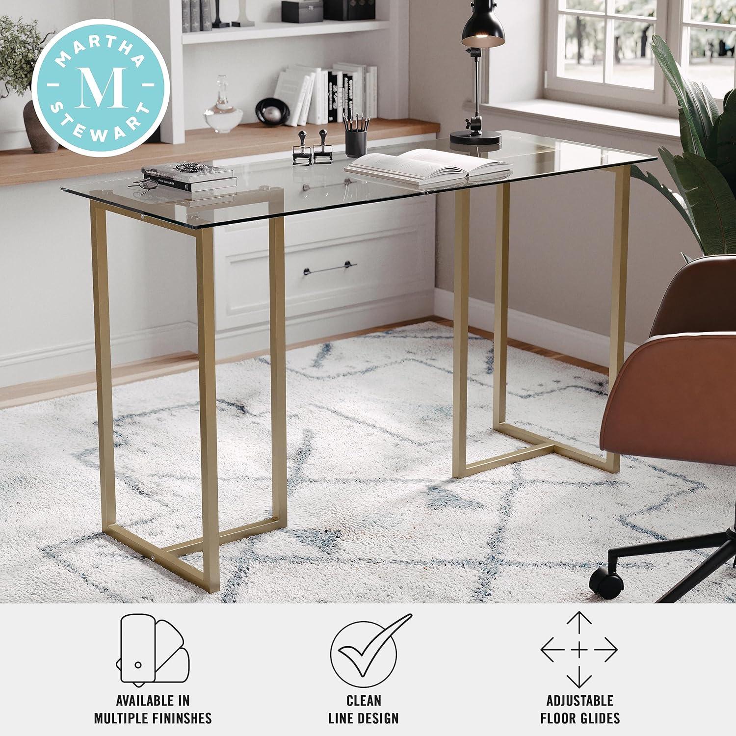 imageMartha Stewart Eli Home Office Desk with Glass Top and Steel Frame Oil Rubbed BronzeClear TopPolished Brass Frame