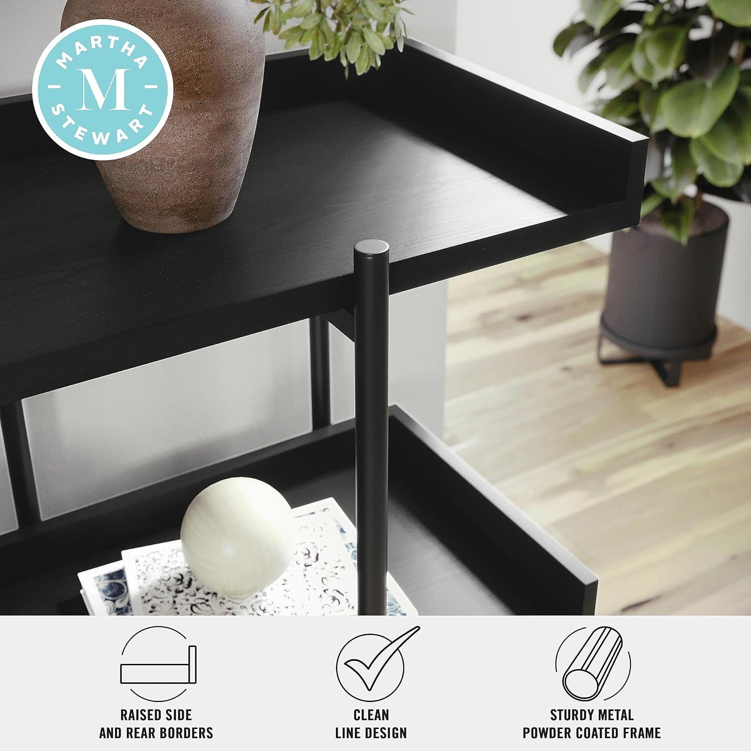 imageMartha Stewart Emmett 3 Shelf Bookcase with Vertical Metal Frame Home Office Storage Display Unit 35 H Walnut Wood GrainPolished BrassBlack Wood GrainOil Rubbed Bronze Frame