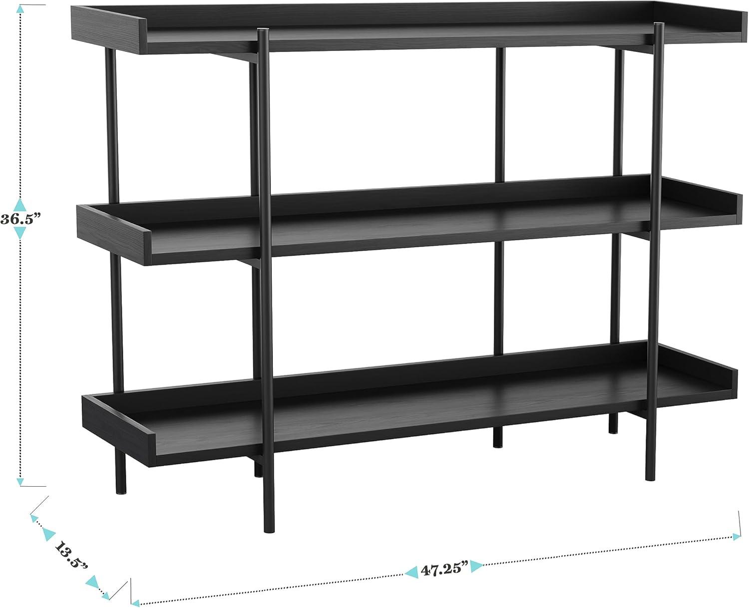 imageMartha Stewart Emmett 3 Shelf Bookcase with Vertical Metal Frame Home Office Storage Display Unit 35 H Walnut Wood GrainPolished BrassBlack Wood GrainOil Rubbed Bronze Frame