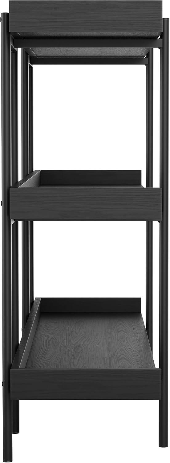 imageMartha Stewart Emmett 3 Shelf Bookcase with Vertical Metal Frame Home Office Storage Display Unit 35 H Walnut Wood GrainPolished BrassBlack Wood GrainOil Rubbed Bronze Frame