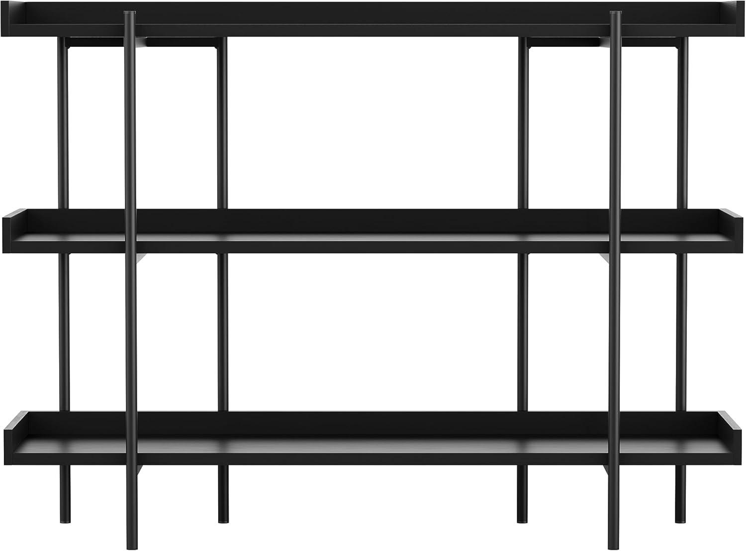 imageMartha Stewart Emmett 3 Shelf Bookcase with Vertical Metal Frame Home Office Storage Display Unit 35 H Walnut Wood GrainPolished BrassBlack Wood GrainOil Rubbed Bronze Frame