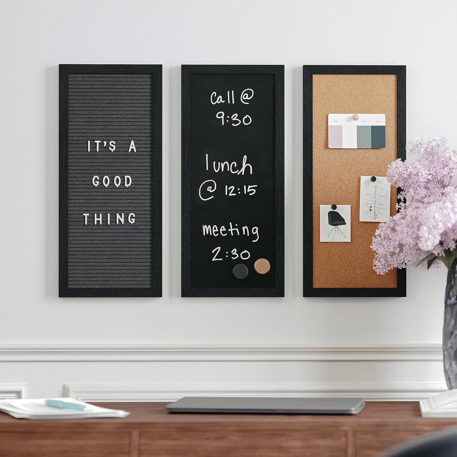imageMartha Stewart Everette Cork Board Chalk Board Letter Board Set with Included Push Pins Magnets Liquid Chalk Letters 18 x 24 White Woodgrain FrameBlack Woodgrain