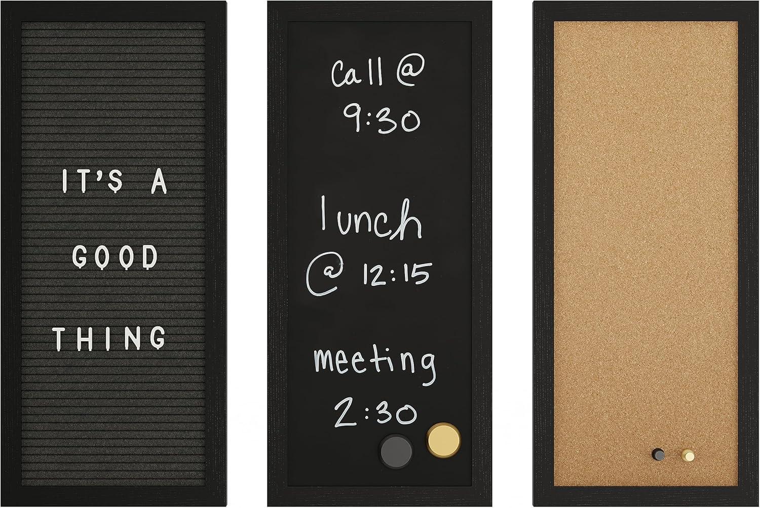 imageMartha Stewart Everette Cork Board Chalk Board Letter Board Set with Included Push Pins Magnets Liquid Chalk Letters 18 x 24 White Woodgrain FrameBlack Woodgrain