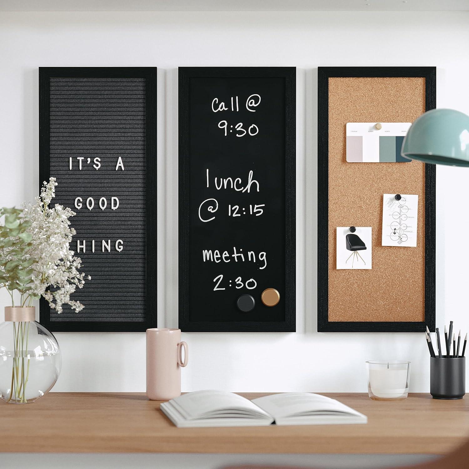imageMartha Stewart Everette Cork Board Chalk Board Letter Board Set with Included Push Pins Magnets Liquid Chalk Letters 18 x 24 White Woodgrain FrameBlack Woodgrain