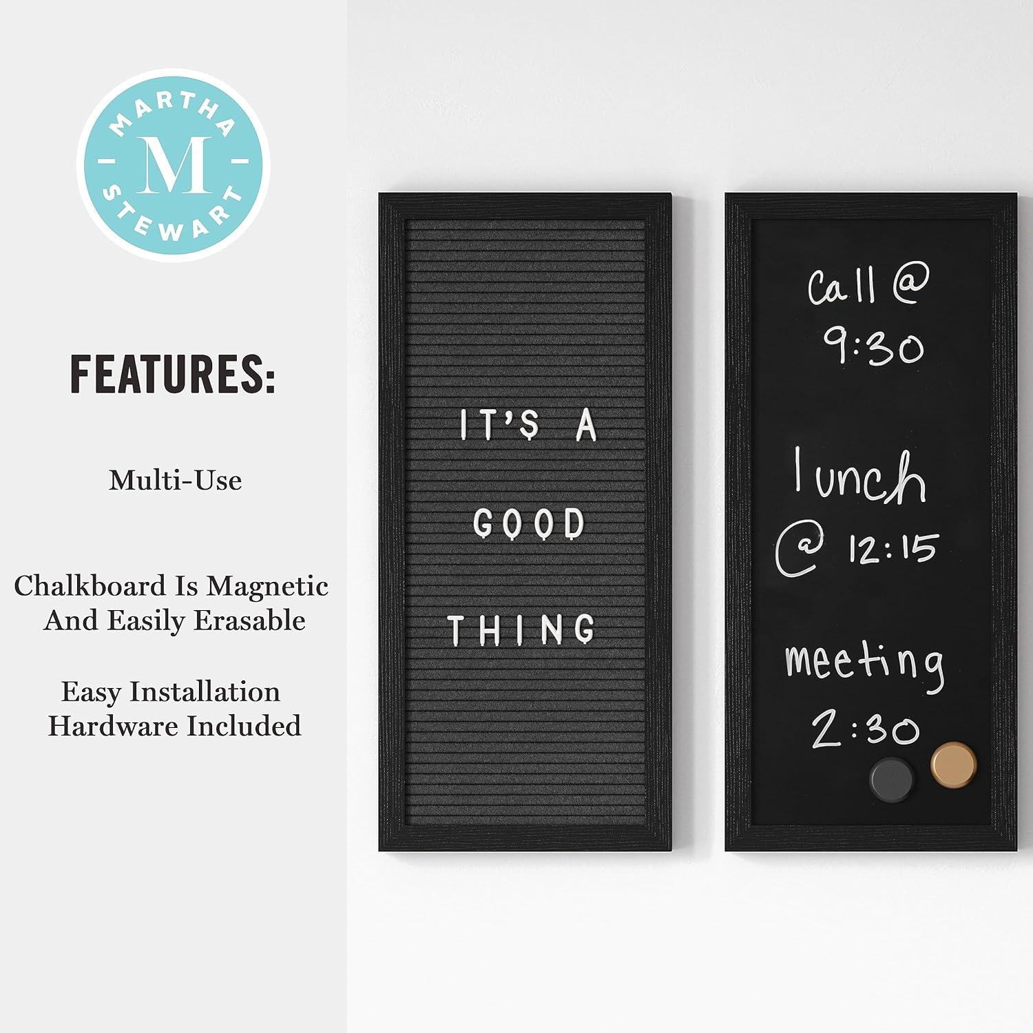imageMartha Stewart Everette Cork Board Chalk Board Letter Board Set with Included Push Pins Magnets Liquid Chalk Letters 18 x 24 White Woodgrain FrameBlack Woodgrain