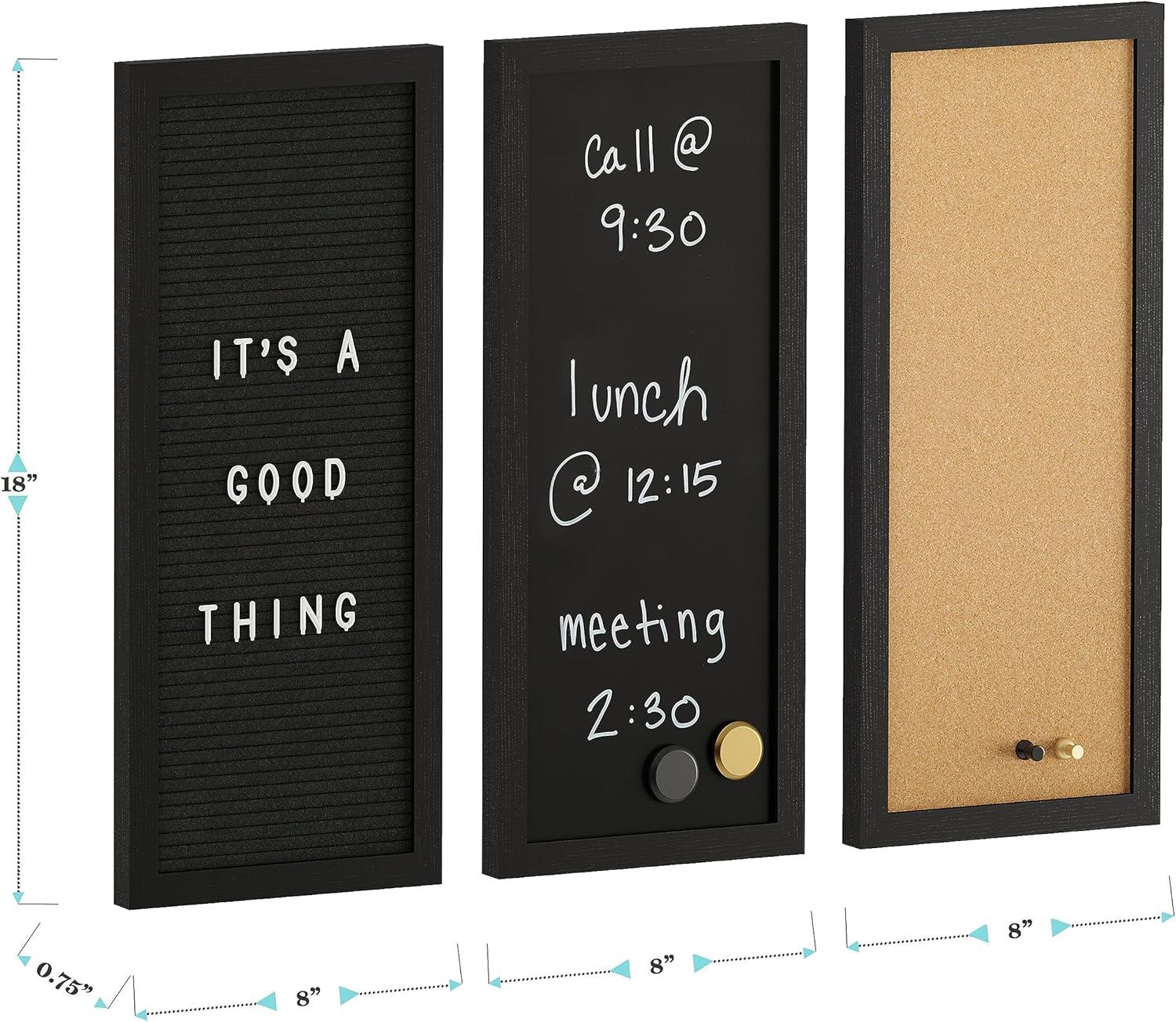 imageMartha Stewart Everette Cork Board Chalk Board Letter Board Set with Included Push Pins Magnets Liquid Chalk Letters 18 x 24 White Woodgrain FrameBlack Woodgrain
