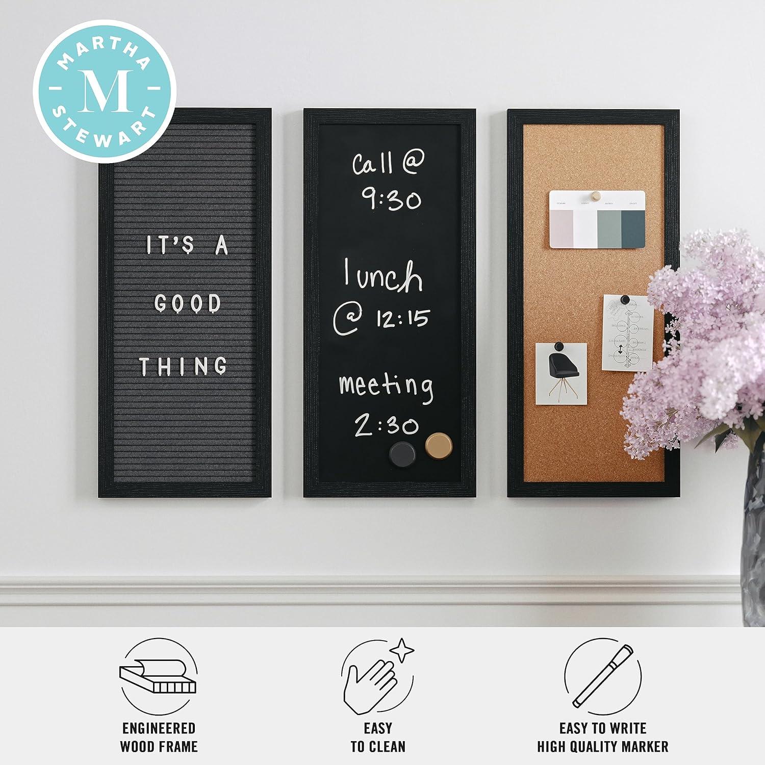 imageMartha Stewart Everette Cork Board Chalk Board Letter Board Set with Included Push Pins Magnets Liquid Chalk Letters 18 x 24 White Woodgrain FrameBlack Woodgrain