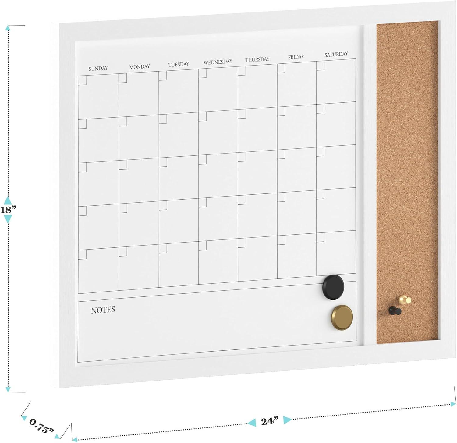 imageMartha Stewart Everette Magnetic Dry Erase Monthly Calendar and Cork Board Combo with Included Marker Magnets and Push Pins 24x18 White Woodgrain FrameLight Natural Woodgrain