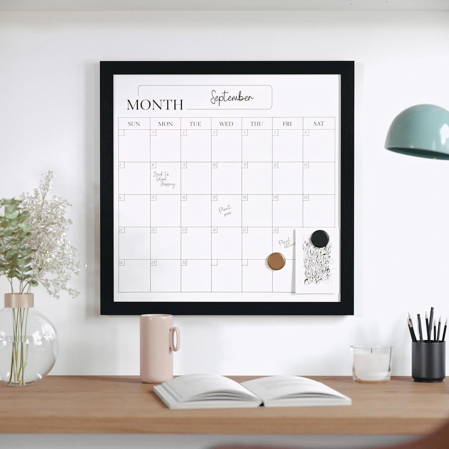 imageMartha Stewart Everette Magnetic Monthly Calendar Dry Erase Board with Included Dry Erase Marker and 2 Magnets 18 x 18 White Woodgrain FrameWhite Woodgrain