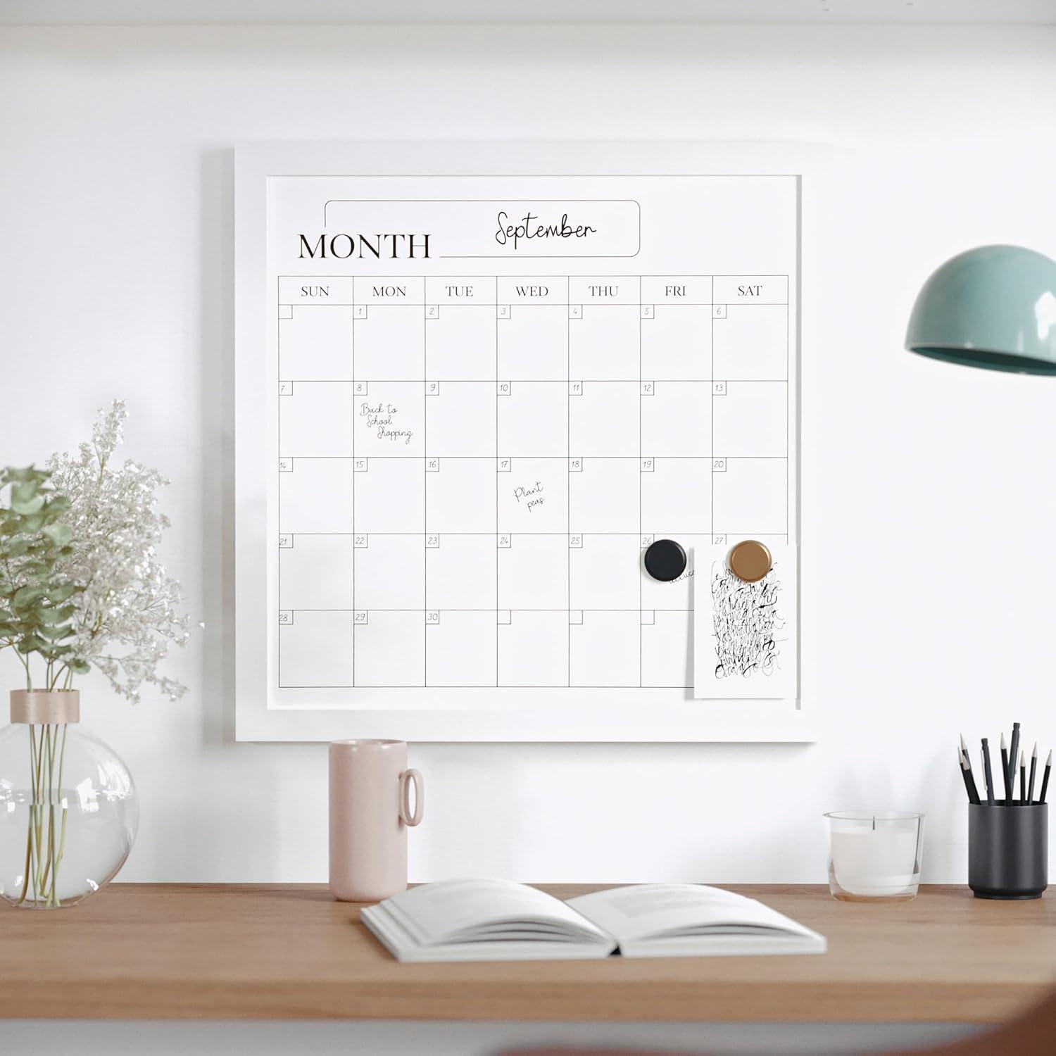 imageMartha Stewart Everette Magnetic Monthly Calendar Dry Erase Board with Included Dry Erase Marker and 2 Magnets 18 x 18 White Woodgrain FrameWhite Woodgrain