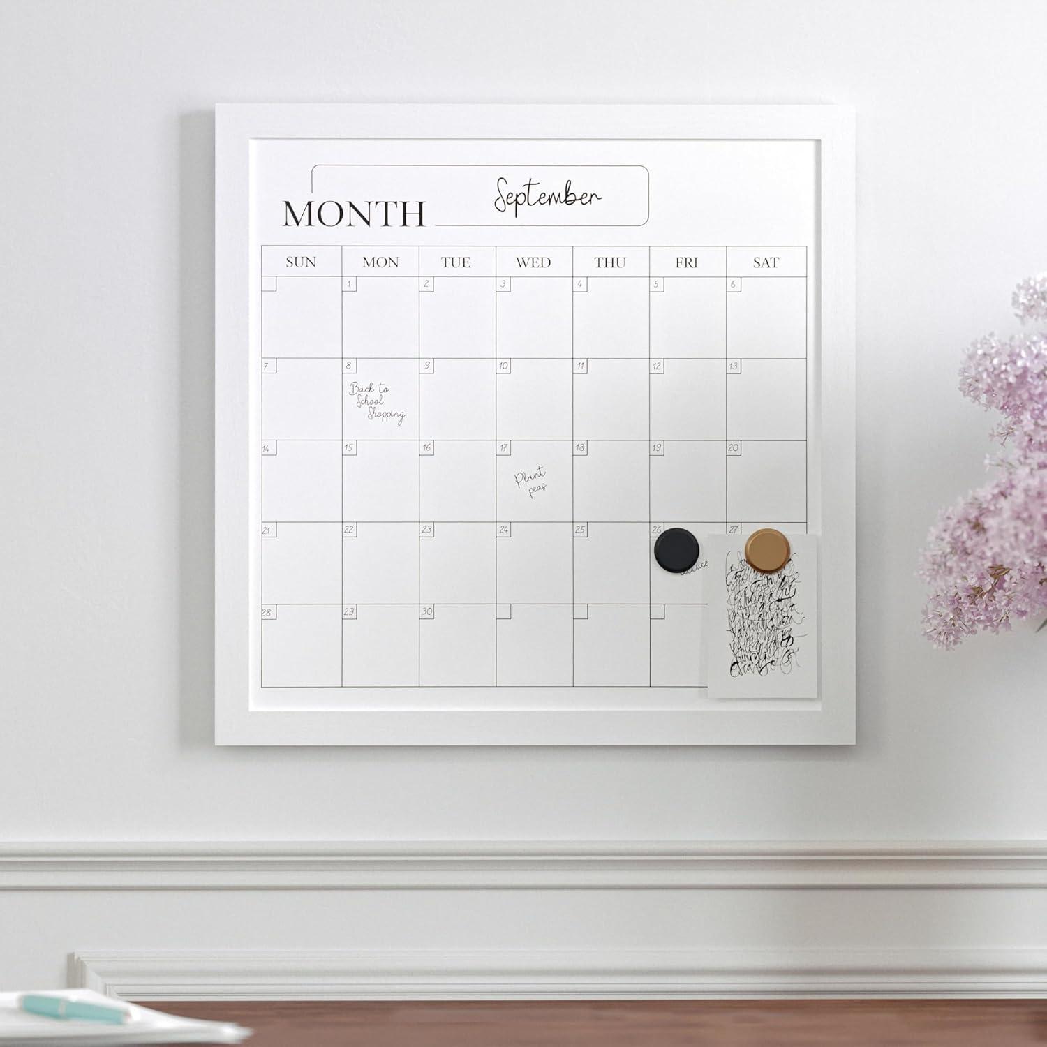 imageMartha Stewart Everette Magnetic Monthly Calendar Dry Erase Board with Included Dry Erase Marker and 2 Magnets 18 x 18 White Woodgrain FrameWhite Woodgrain