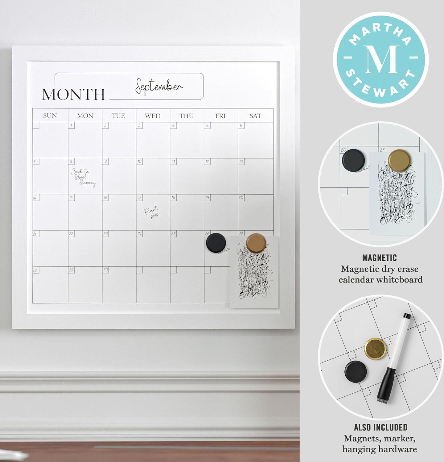 imageMartha Stewart Everette Magnetic Monthly Calendar Dry Erase Board with Included Dry Erase Marker and 2 Magnets 18 x 18 White Woodgrain FrameWhite Woodgrain