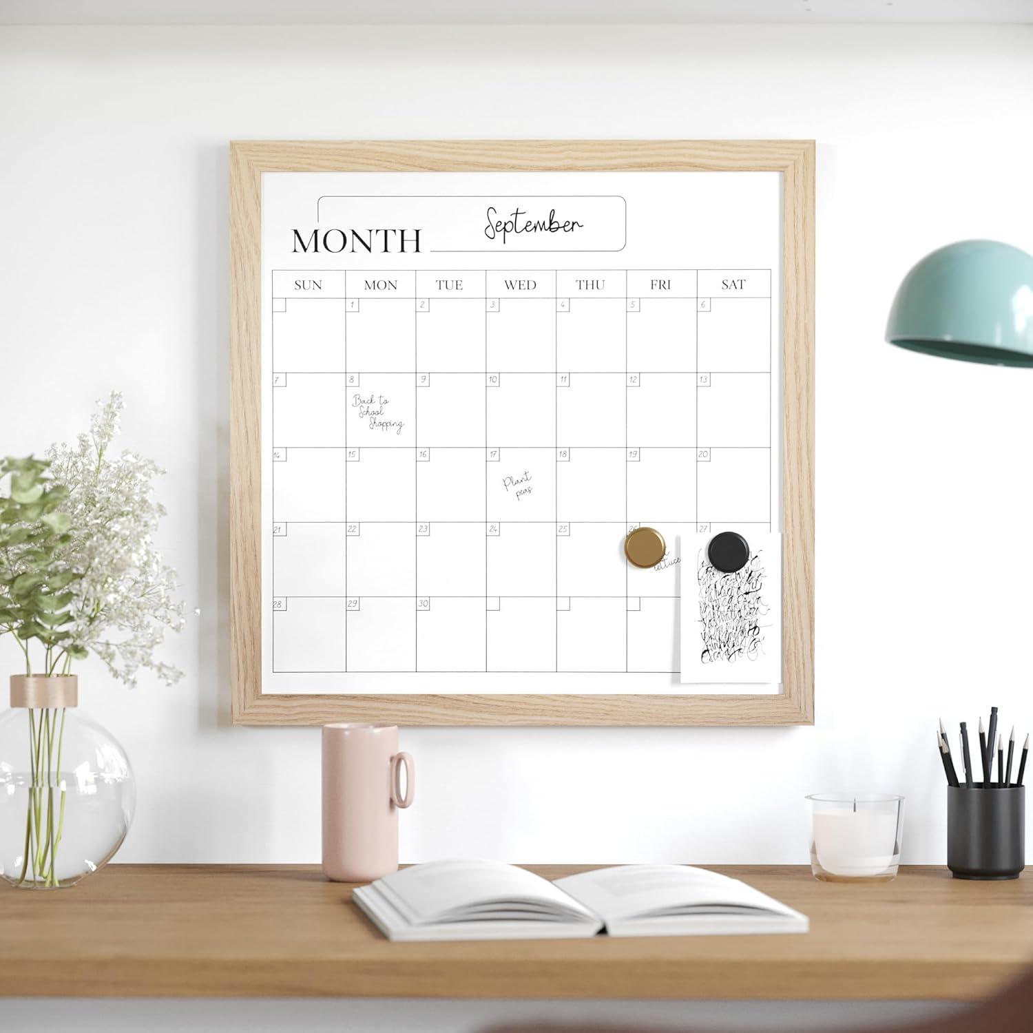 imageMartha Stewart Everette Magnetic Monthly Calendar Dry Erase Board with Included Dry Erase Marker and 2 Magnets 18 x 18 White Woodgrain FrameWhite Woodgrain
