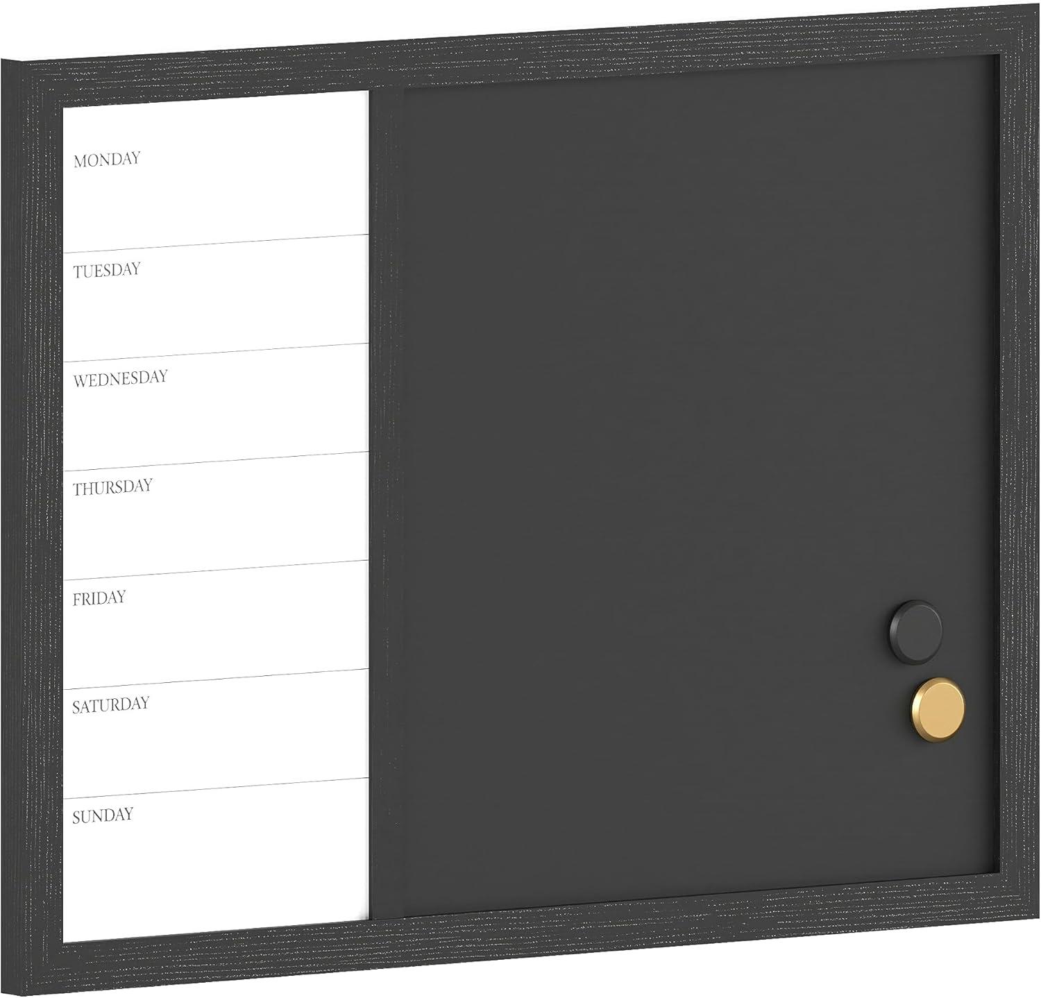 imageMartha Stewart Everette Magnetic Weekly Calendar Dry Erase Board and Chalk Board with Liquid Chalk Marker and Magnets 24x18 Light Natural Woodgrain FrameBlack Woodgrain
