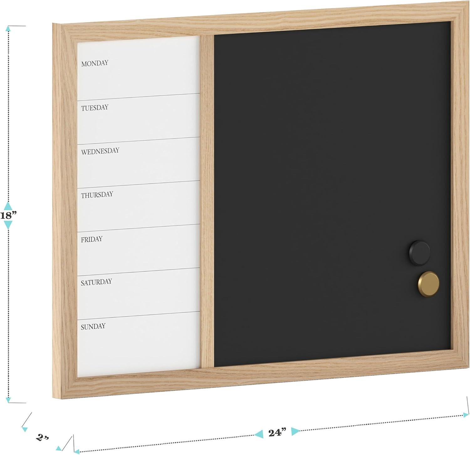 imageMartha Stewart Everette Magnetic Weekly Calendar Dry Erase Board and Chalk Board with Liquid Chalk Marker and Magnets 24x18 Light Natural Woodgrain FrameWhite Woodgrain