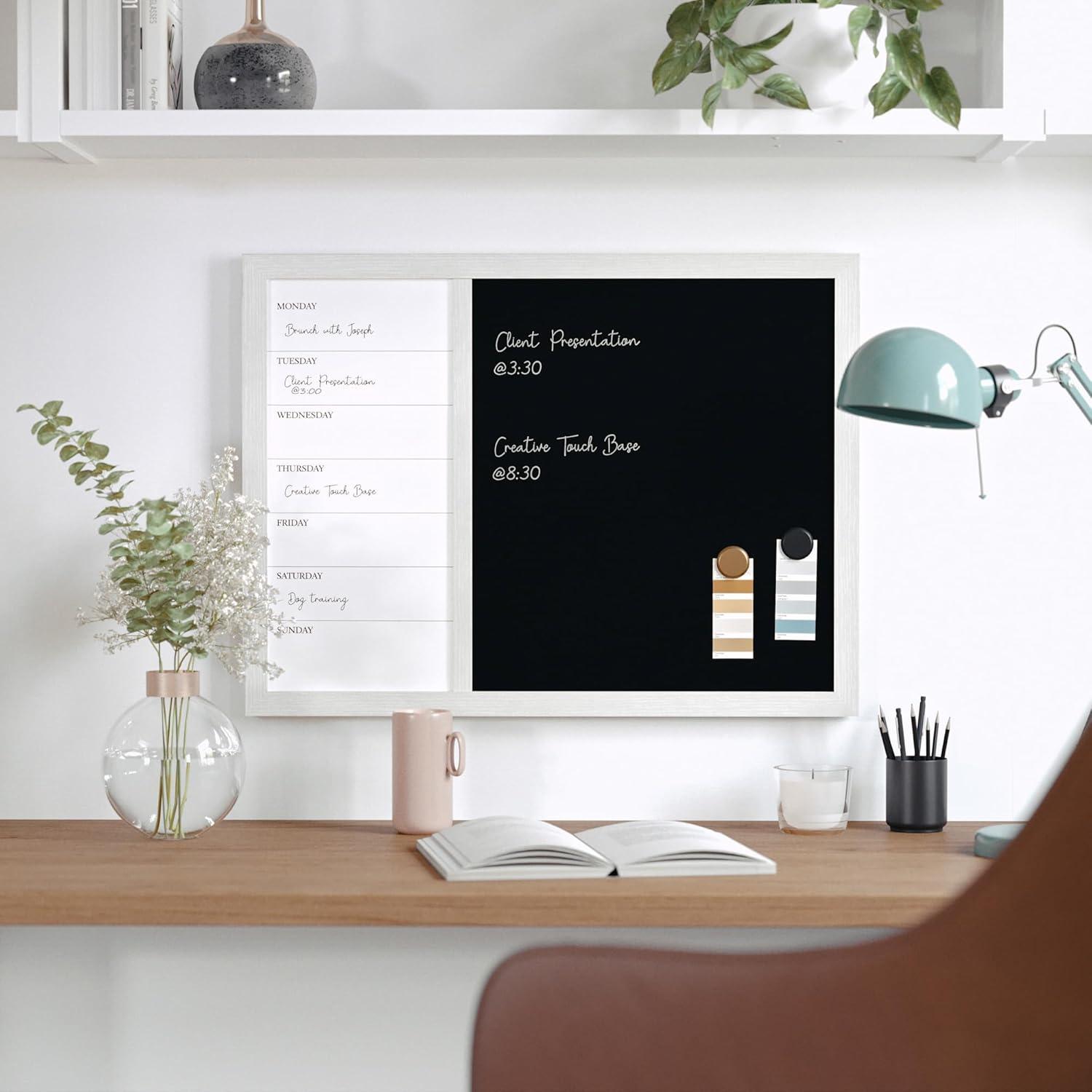 imageMartha Stewart Everette Magnetic Weekly Calendar Dry Erase Board and Chalk Board with Liquid Chalk Marker and Magnets 24x18 Light Natural Woodgrain FrameBlack Woodgrain