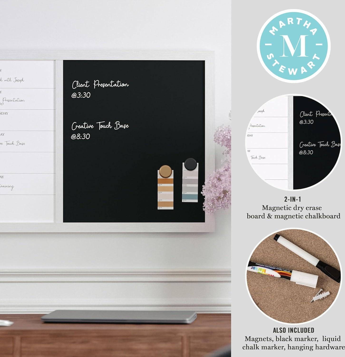 imageMartha Stewart Everette Magnetic Weekly Calendar Dry Erase Board and Chalk Board with Liquid Chalk Marker and Magnets 24x18 Light Natural Woodgrain FrameWhite Woodgrain