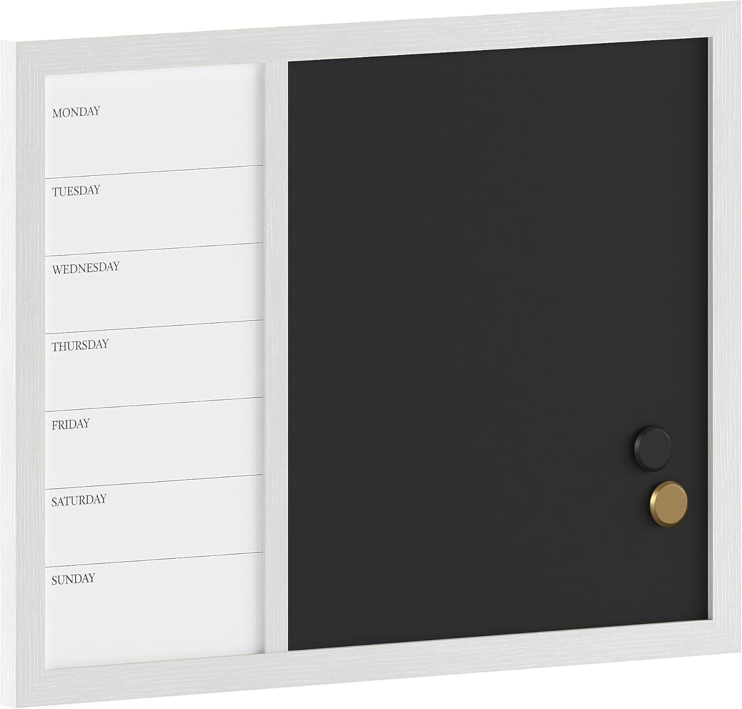 imageMartha Stewart Everette Magnetic Weekly Calendar Dry Erase Board and Chalk Board with Liquid Chalk Marker and Magnets 24x18 Light Natural Woodgrain FrameWhite Woodgrain