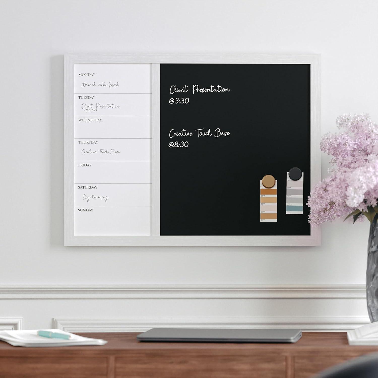 imageMartha Stewart Everette Magnetic Weekly Calendar Dry Erase Board and Chalk Board with Liquid Chalk Marker and Magnets 24x18 Light Natural Woodgrain FrameBlack Woodgrain