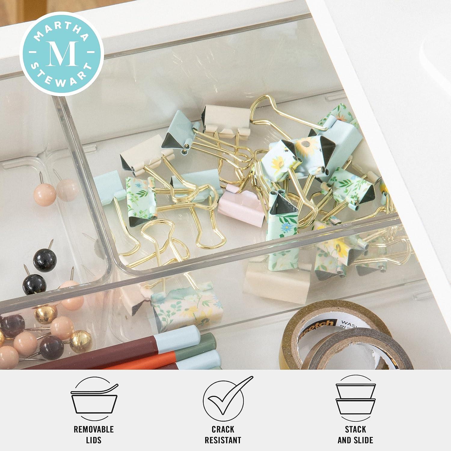 imageMartha Stewart Grady Clear Plastic Stackable Storage Boxes with Light Natural Paulownia Wood Lids Set of 3ClearLight Natural Paulownia Top