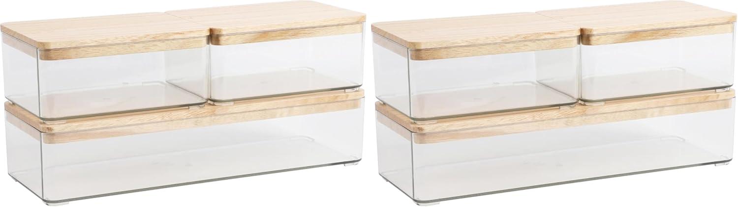 imageMartha Stewart Grady Clear Plastic Stackable Storage Boxes with Light Natural Paulownia Wood Lids Set of 3ClearLight Natural Paulownia Top