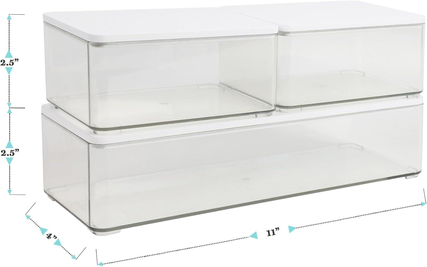 imageMartha Stewart Grady Clear Plastic Stackable Storage Boxes with Light Natural Paulownia Wood Lids Set of 3ClearWhite Engineered Top