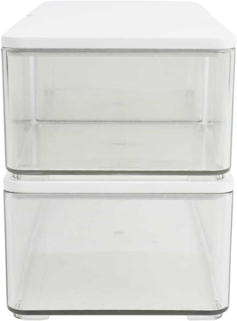 imageMartha Stewart Grady Clear Plastic Stackable Storage Boxes with Light Natural Paulownia Wood Lids Set of 3ClearWhite Engineered Top
