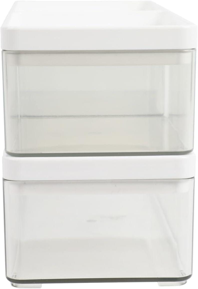 imageMartha Stewart Grady Clear Plastic Stackable Storage Boxes with Light Natural Paulownia Wood Lids Set of 3ClearWhite Plastic Top