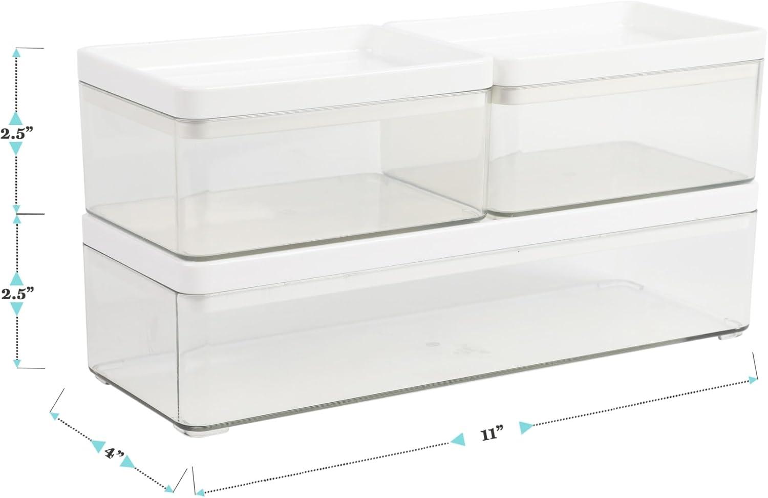 imageMartha Stewart Grady Clear Plastic Stackable Storage Boxes with Light Natural Paulownia Wood Lids Set of 3ClearWhite Plastic Top