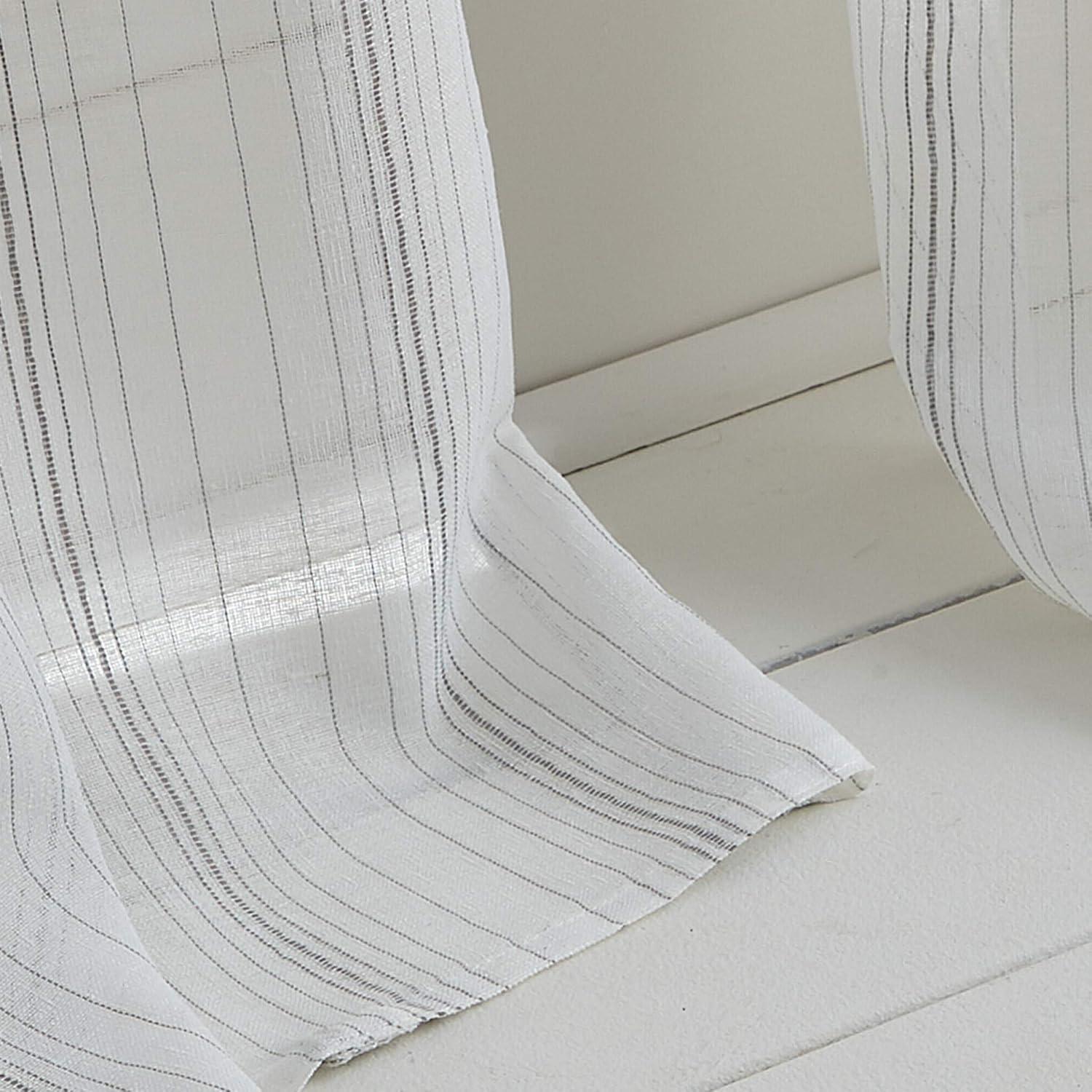 imageMartha Stewart Hampton Stripe Sheer Rod Pocket Single Curtain Panel 95 GreyGrey