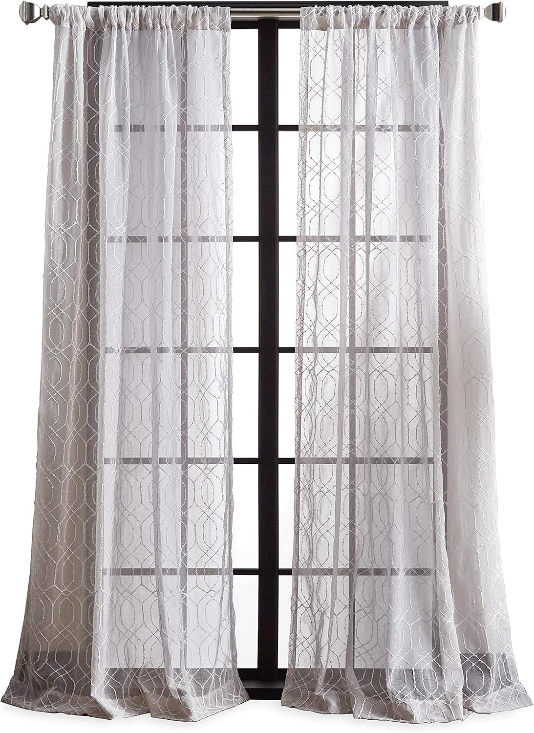 imageMartha Stewart Hourglass Embroidery Rod Pocket Window Curtain Panel Pair 95 SilverSilver