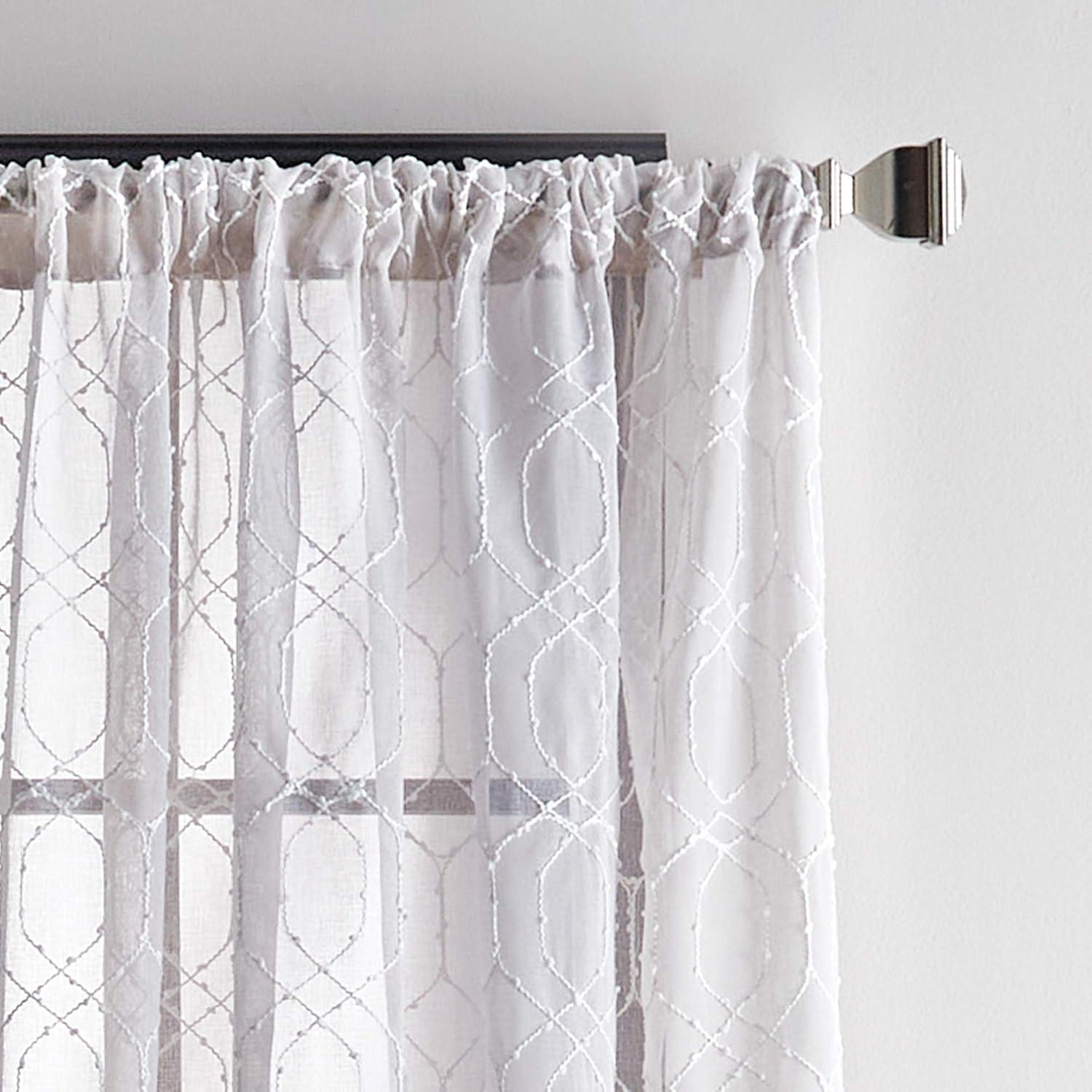 imageMartha Stewart Hourglass Embroidery Rod Pocket Window Curtain Panel Pair 95 SilverSilver