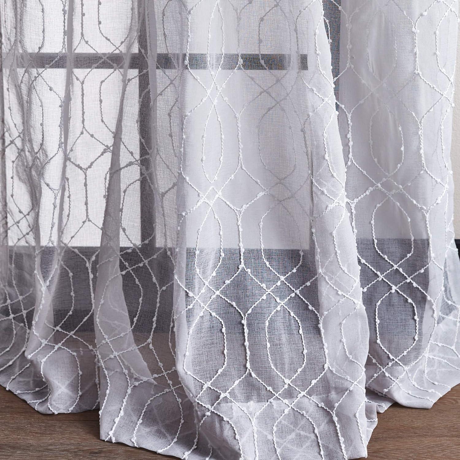 imageMartha Stewart Hourglass Embroidery Rod Pocket Window Curtain Panel Pair 95 SilverSilver