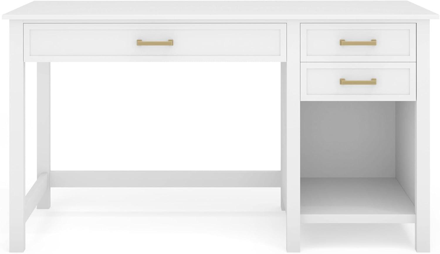 imageMartha Stewart Hutton Shaker Style Home Office Desk with 2 Side Drawers in White with Polished Brass Hardware