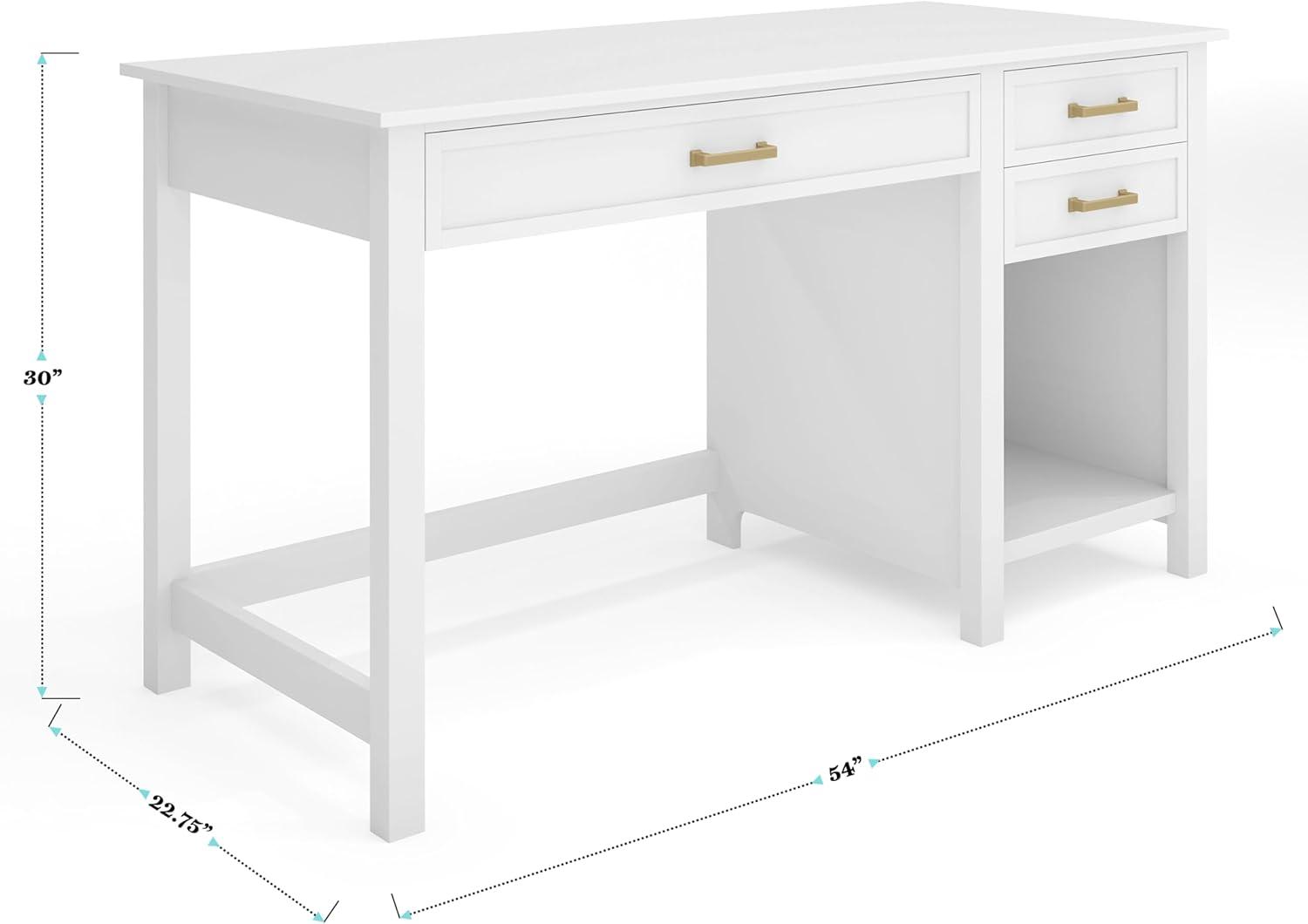 imageMartha Stewart Hutton Shaker Style Home Office Desk with 2 Side Drawers in White with Polished Brass Hardware