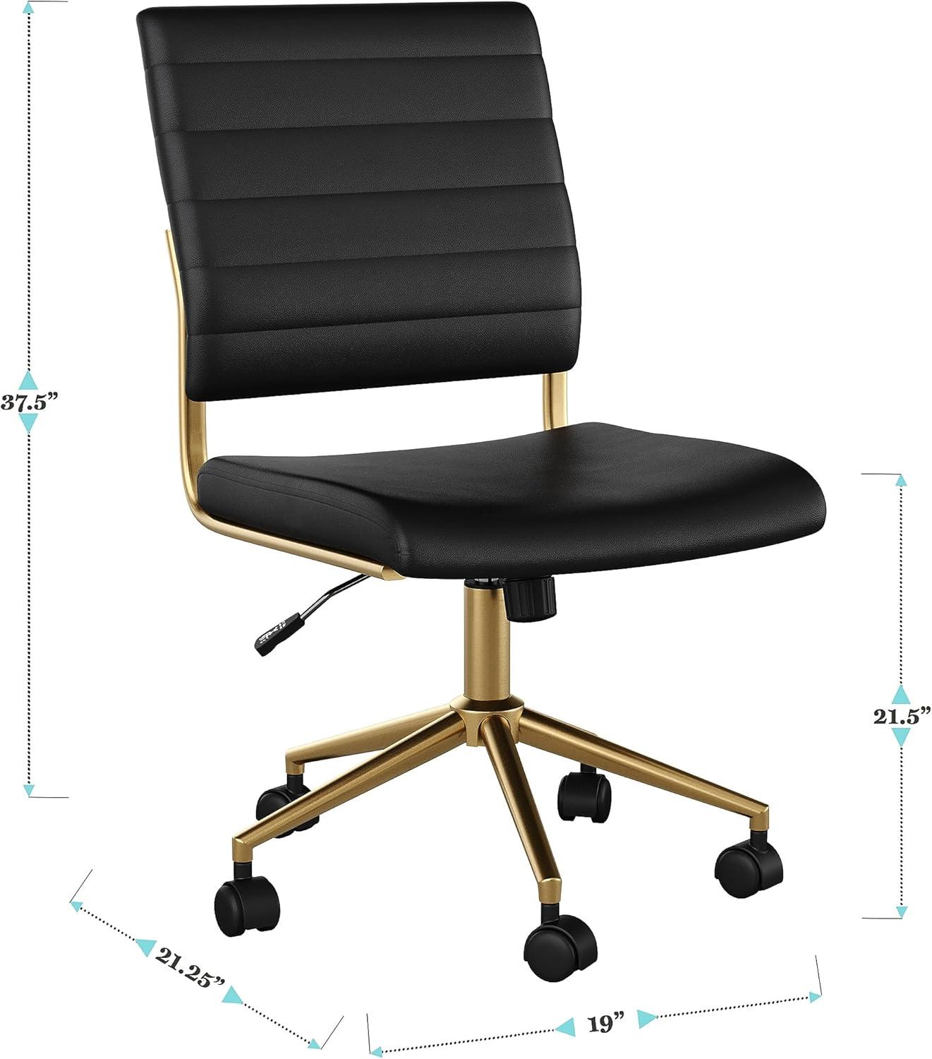 imageMartha Stewart Ivy Armless Swivel Task Chair for Home Office in White Faux Leather with Polished Brass FrameBlack Faux LeatherPolished Brass