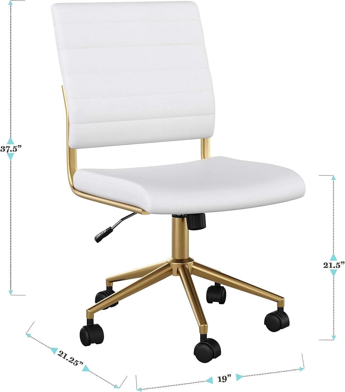 imageMartha Stewart Ivy Armless Swivel Task Chair for Home Office in White Faux Leather with Polished Brass FrameWhite Faux LeatherPolished Brass