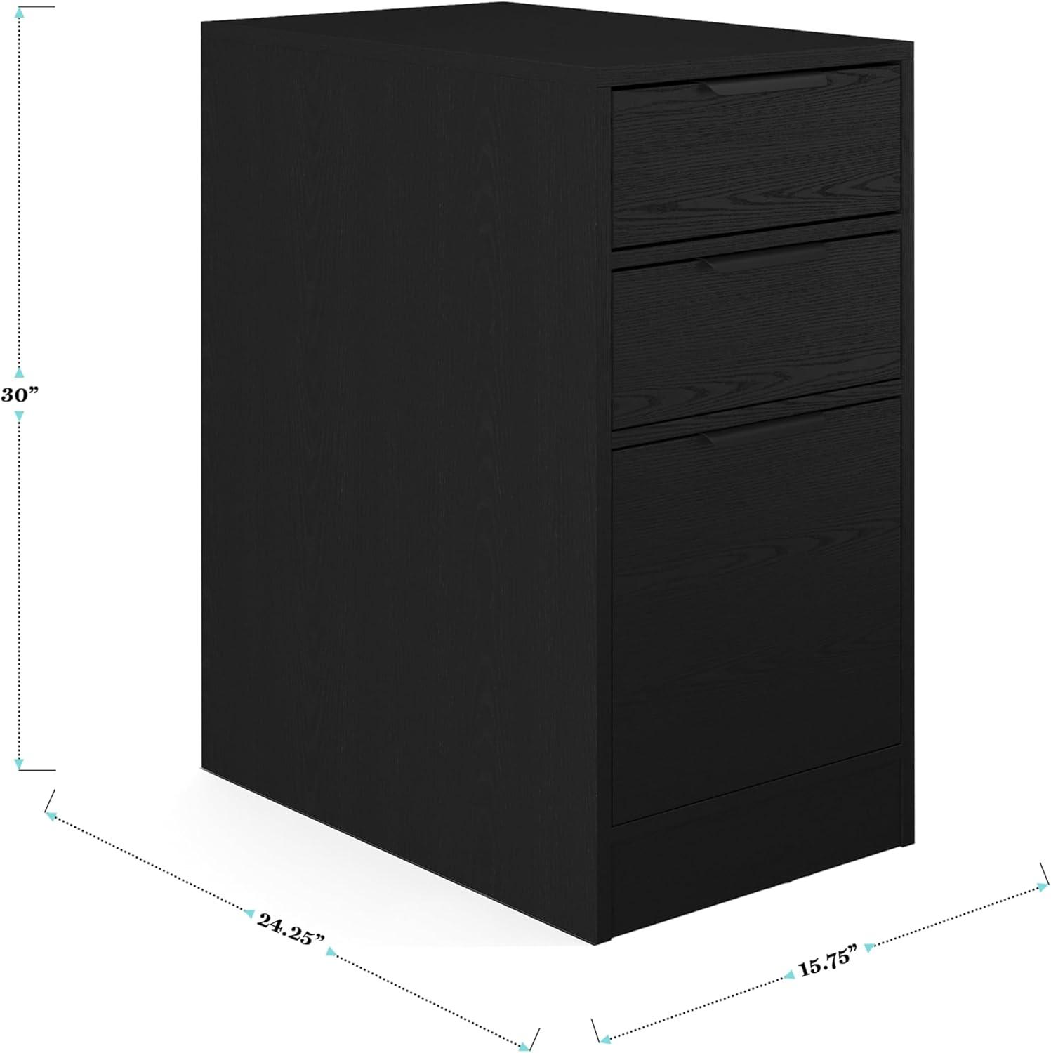 imageMartha Stewart Kayden Home Office Modular Desk with Drawer and Dual 3 Drawer File Cabinets in Black with Oil Rubbed Bronze Hardware